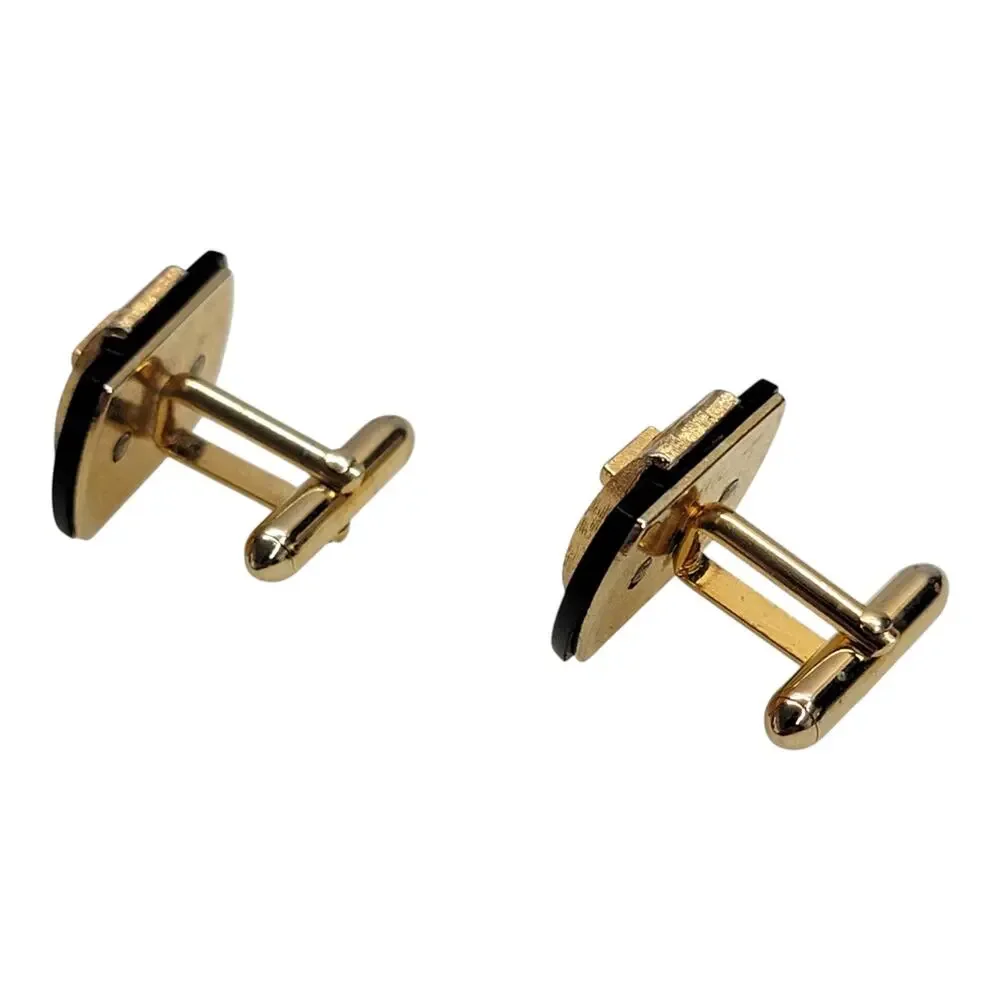 Vintage Swank Initial T Cufflinks Gold Tone Black Monogram Mid Century Mens